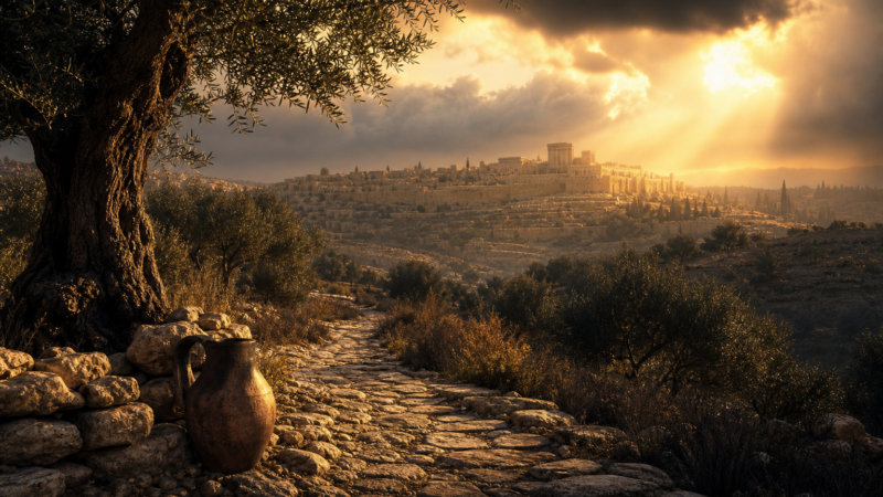 A quiet ancient hillside path beneath breaking dawn light, symbolizing faith during unanswered prayer